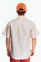 Camisa Lino Manga corta Rayas Beige