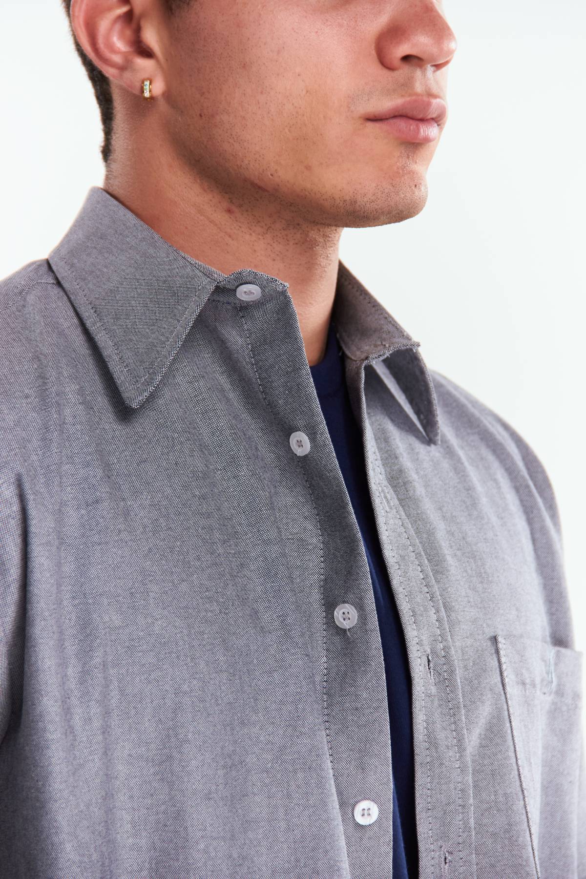 Camisa Manga larga Básica Gris oxford