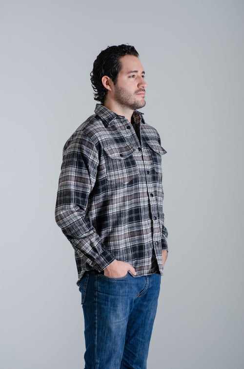 Camisa Franela Manga Larga Cuadro Negra