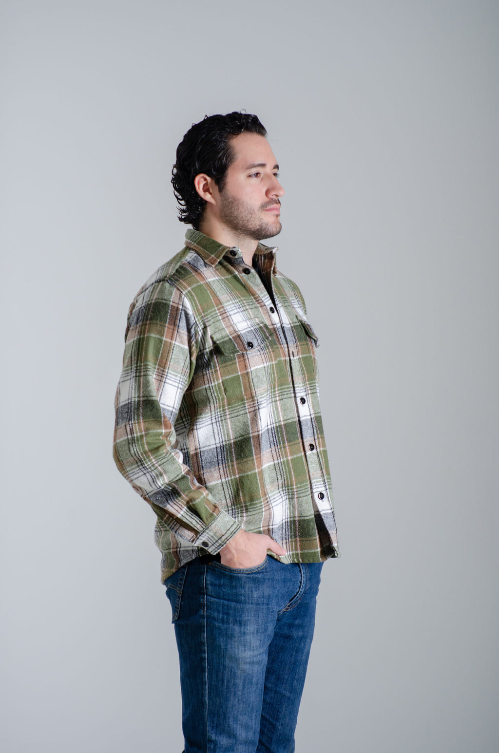 Camisa Franela Manga Larga Cuadro Verde