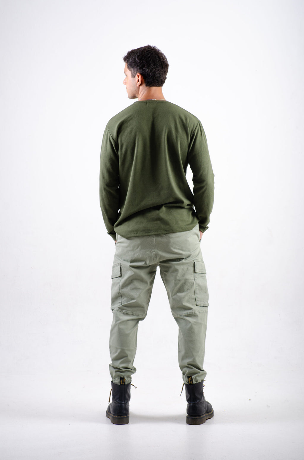 Playera Waffle Manga larga Verde militar