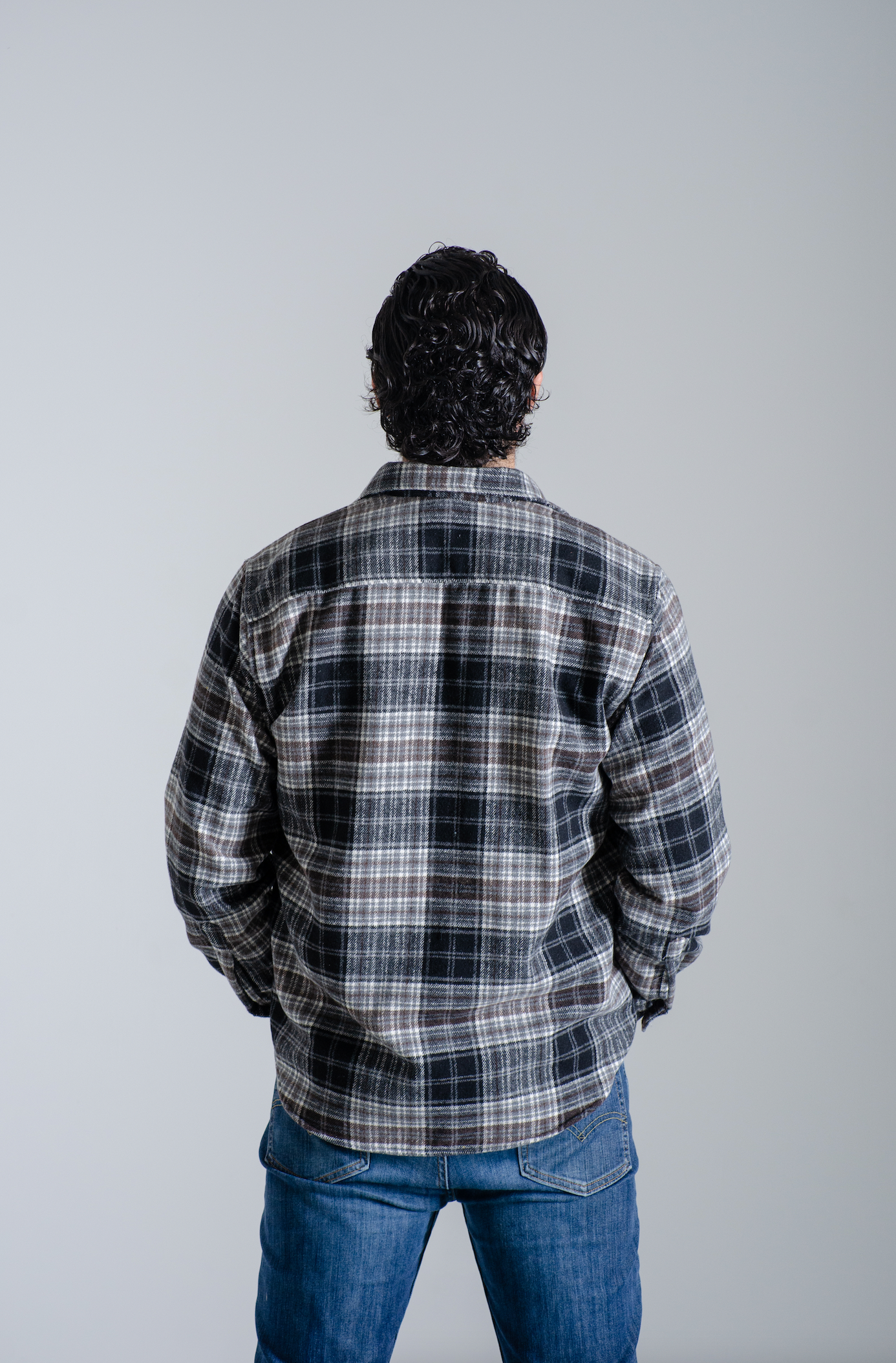 Camisa Franela Manga Larga Cuadro Negra