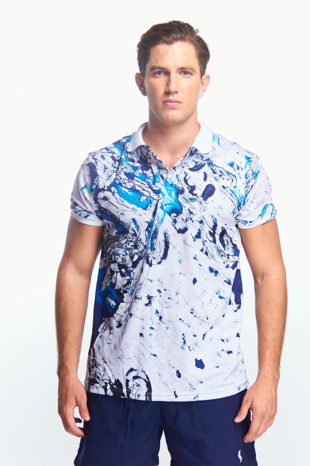 Playera Polo Sublimada Manga corta Abstracta Azul