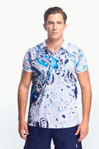 Playera Polo Sublimada Manga corta Abstracta Azul