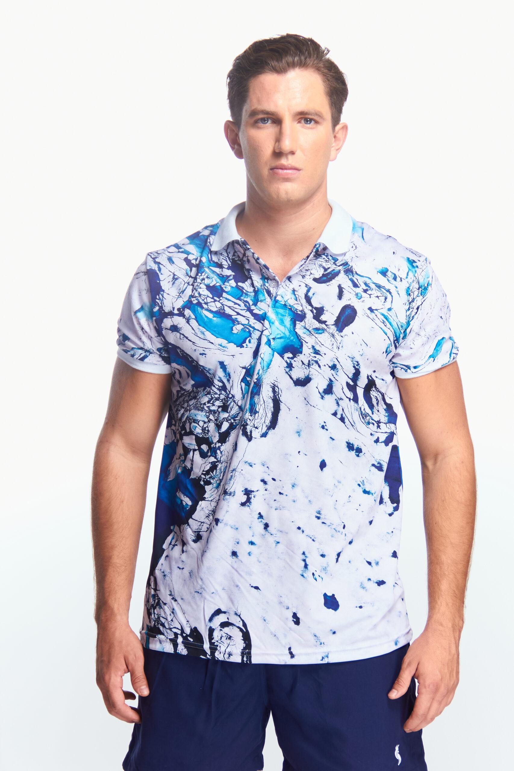 Playera Polo Sublimada Manga corta Abstracta Azul