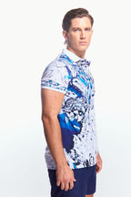 Playera Polo Sublimada Manga corta Abstracta Azul