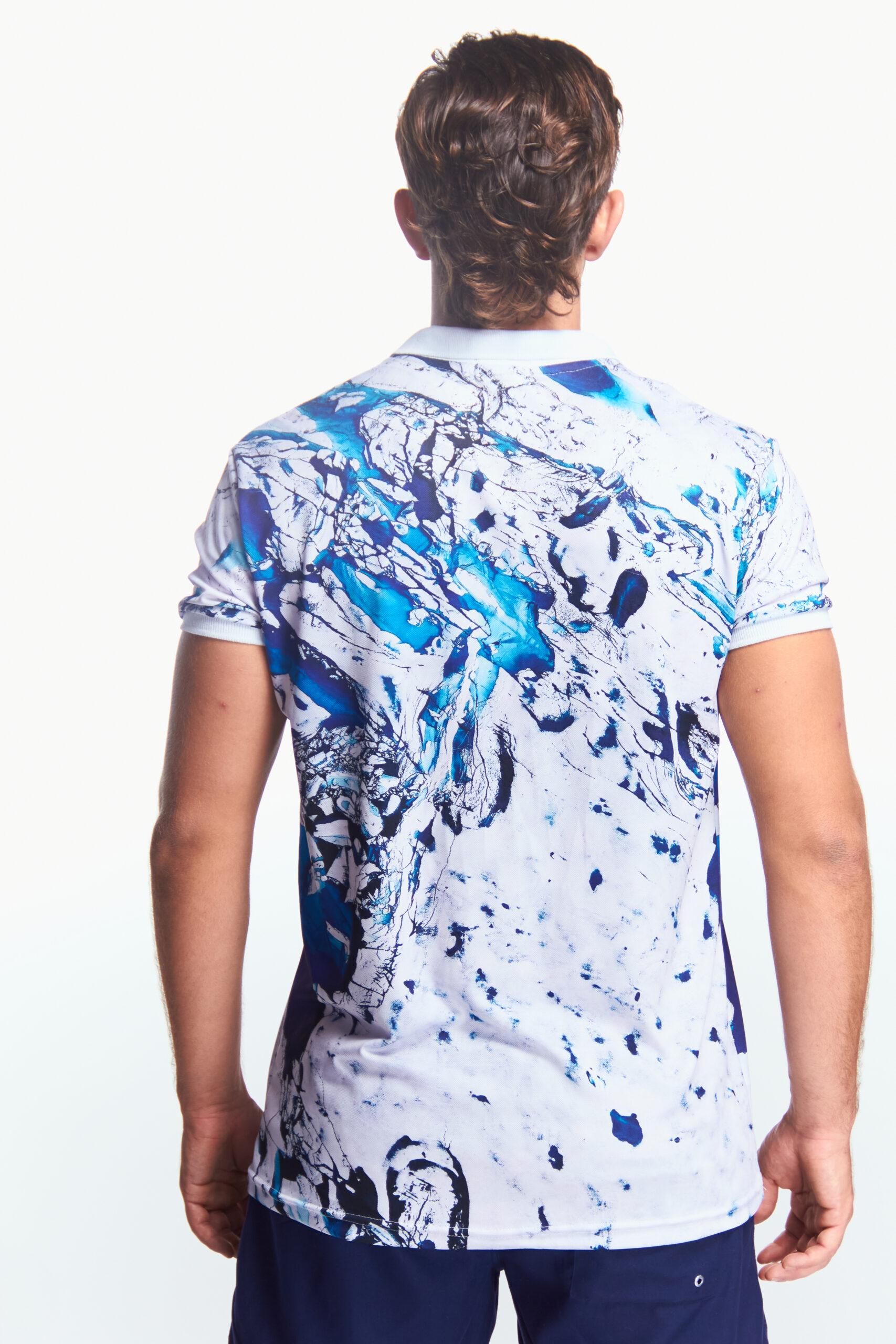 Playera Polo Sublimada Manga corta Abstracta Azul