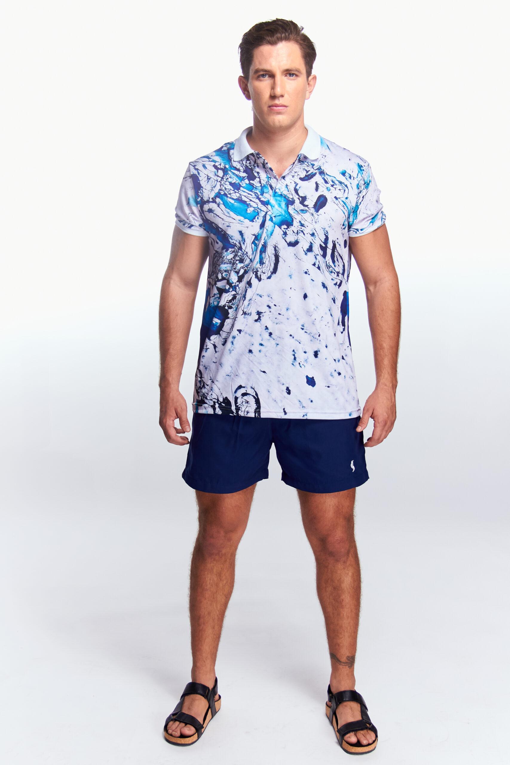 Playera Polo Sublimada Manga corta Abstracta Azul