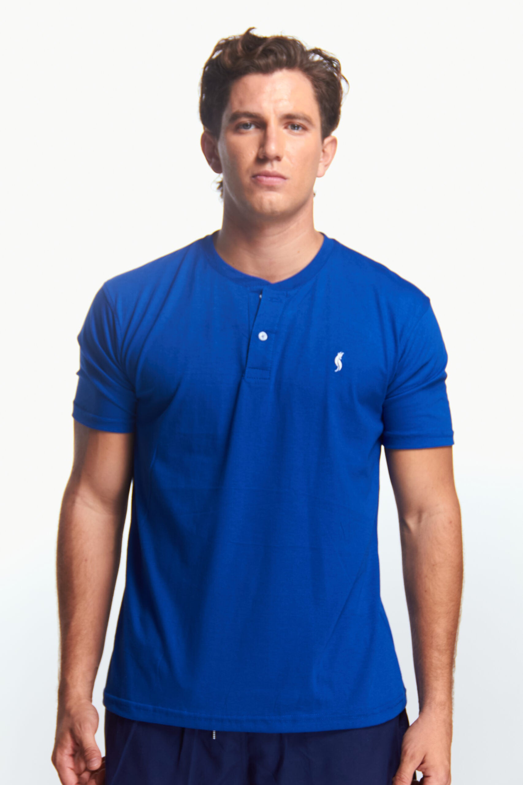 Playera Henley Manga corta Azul