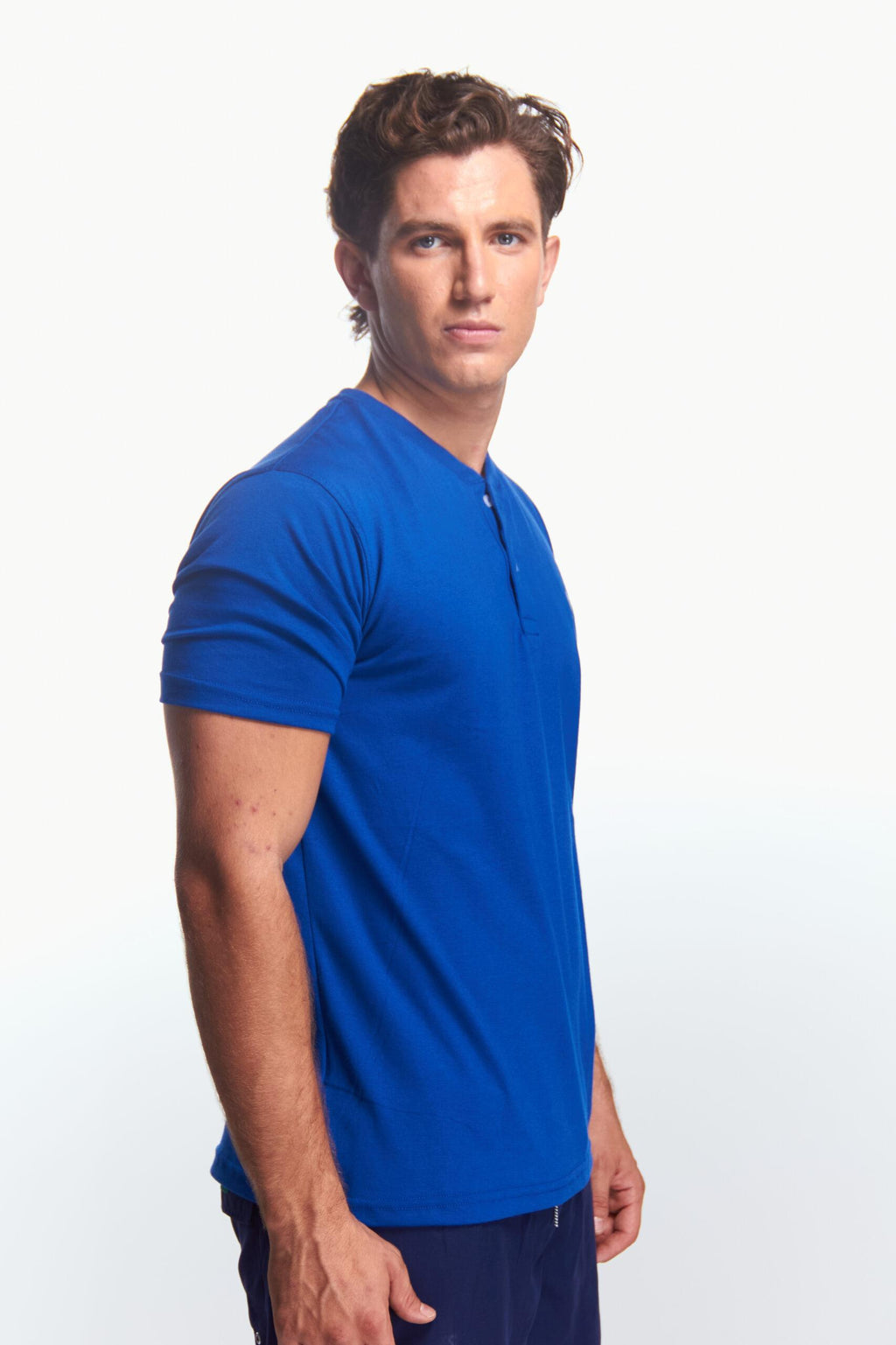 Playera Henley Manga corta Azul