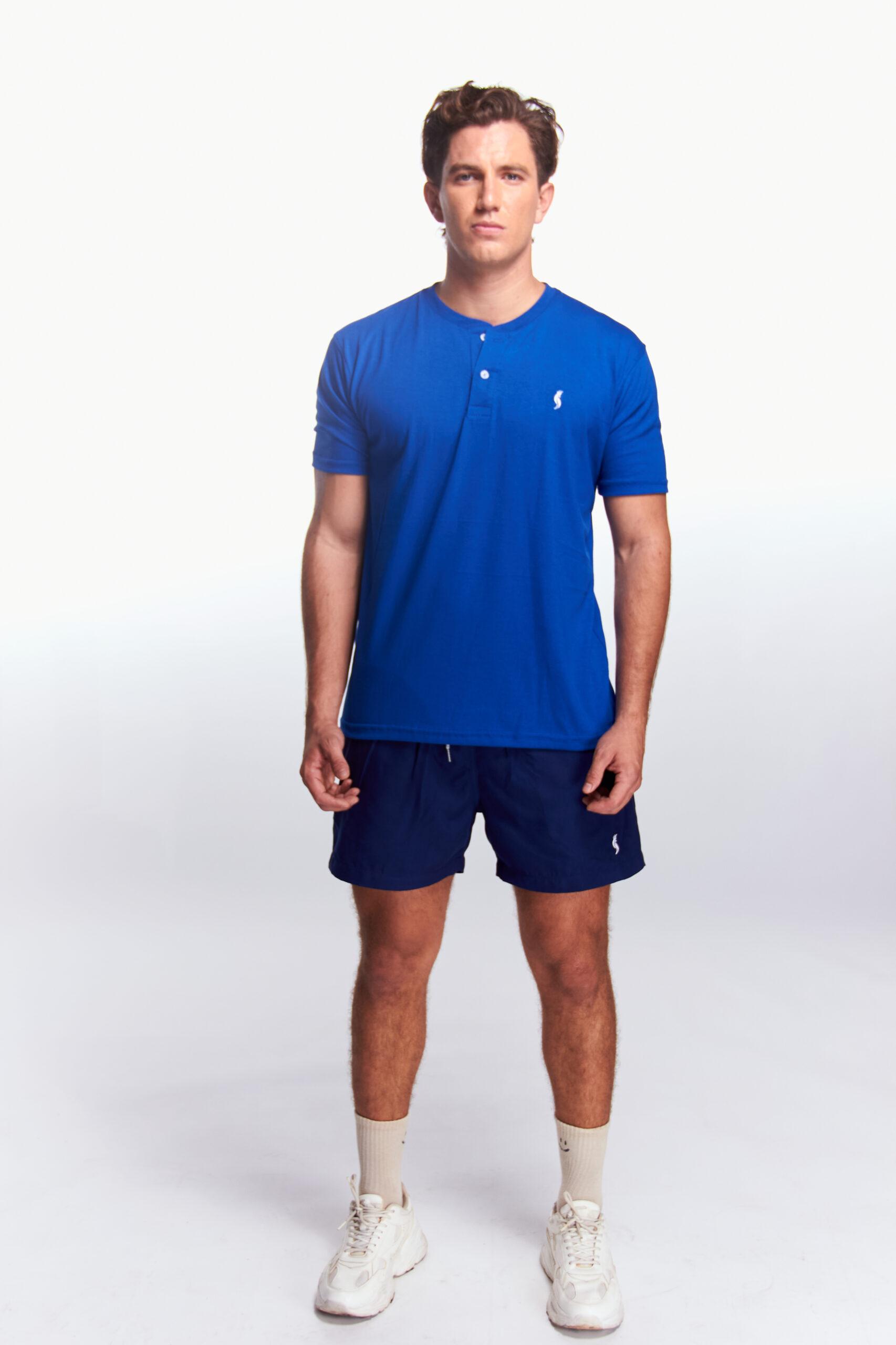 Playera Henley Manga corta Azul