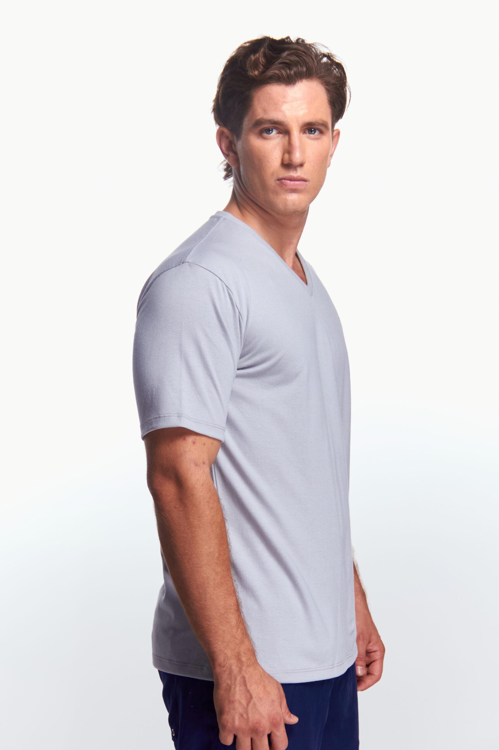 Playera Cuello V Básica Gris perla
