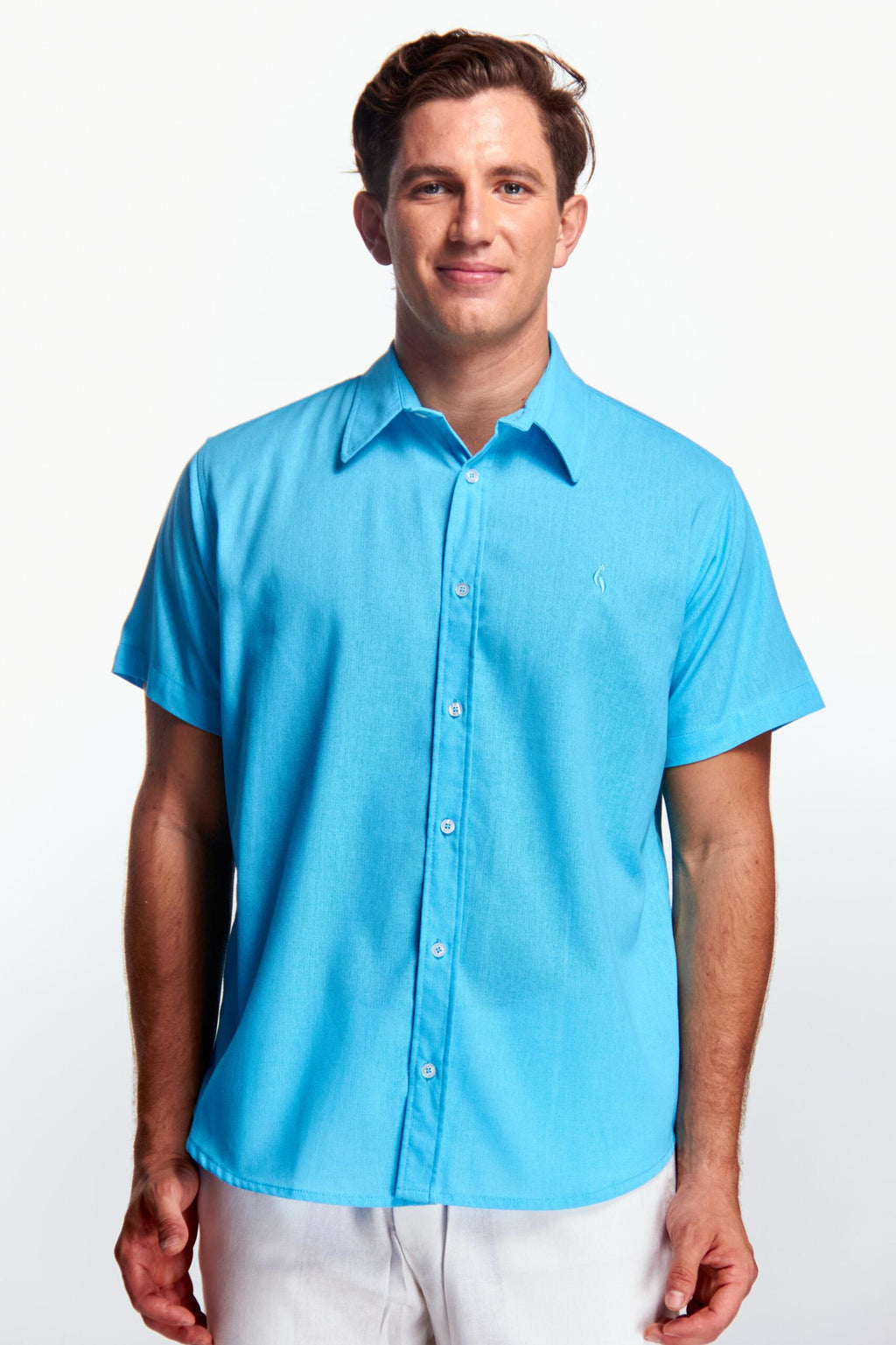 Camisa Lino Manga corta Azul