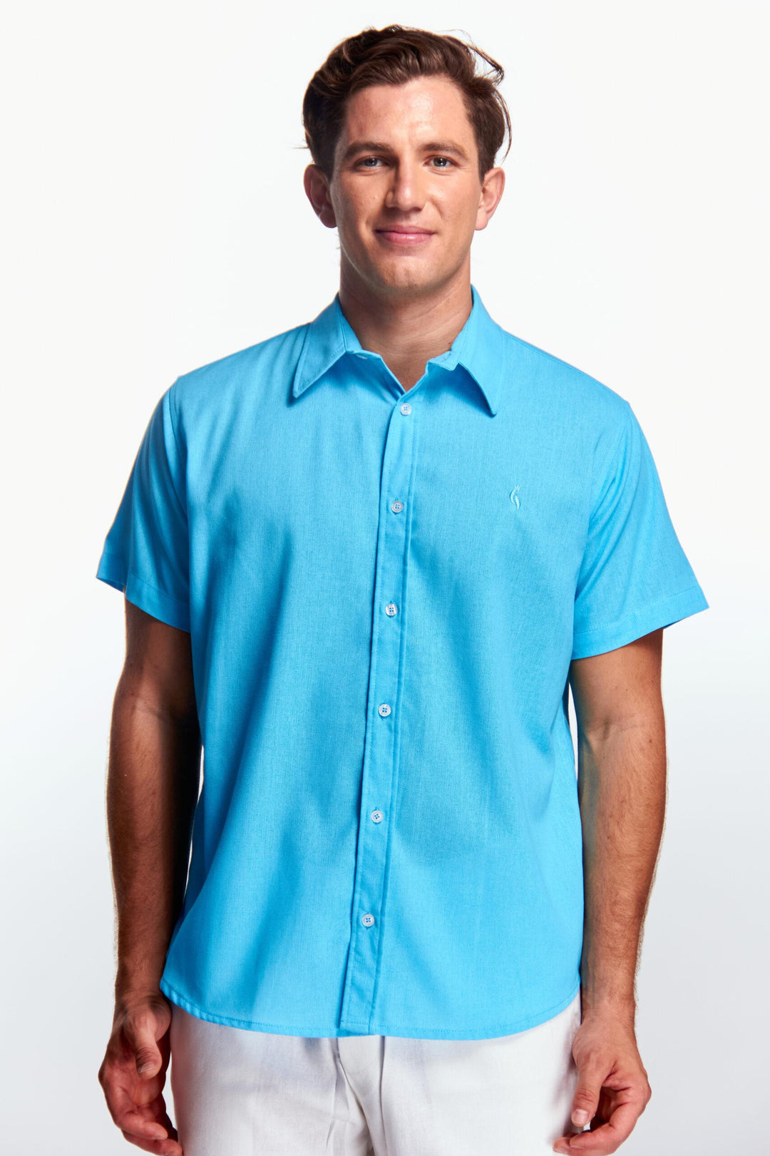 Camisa Lino Manga corta Azul