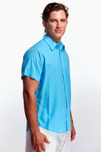 Camisa Lino Manga corta Azul