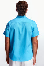 Camisa Lino Manga corta Azul