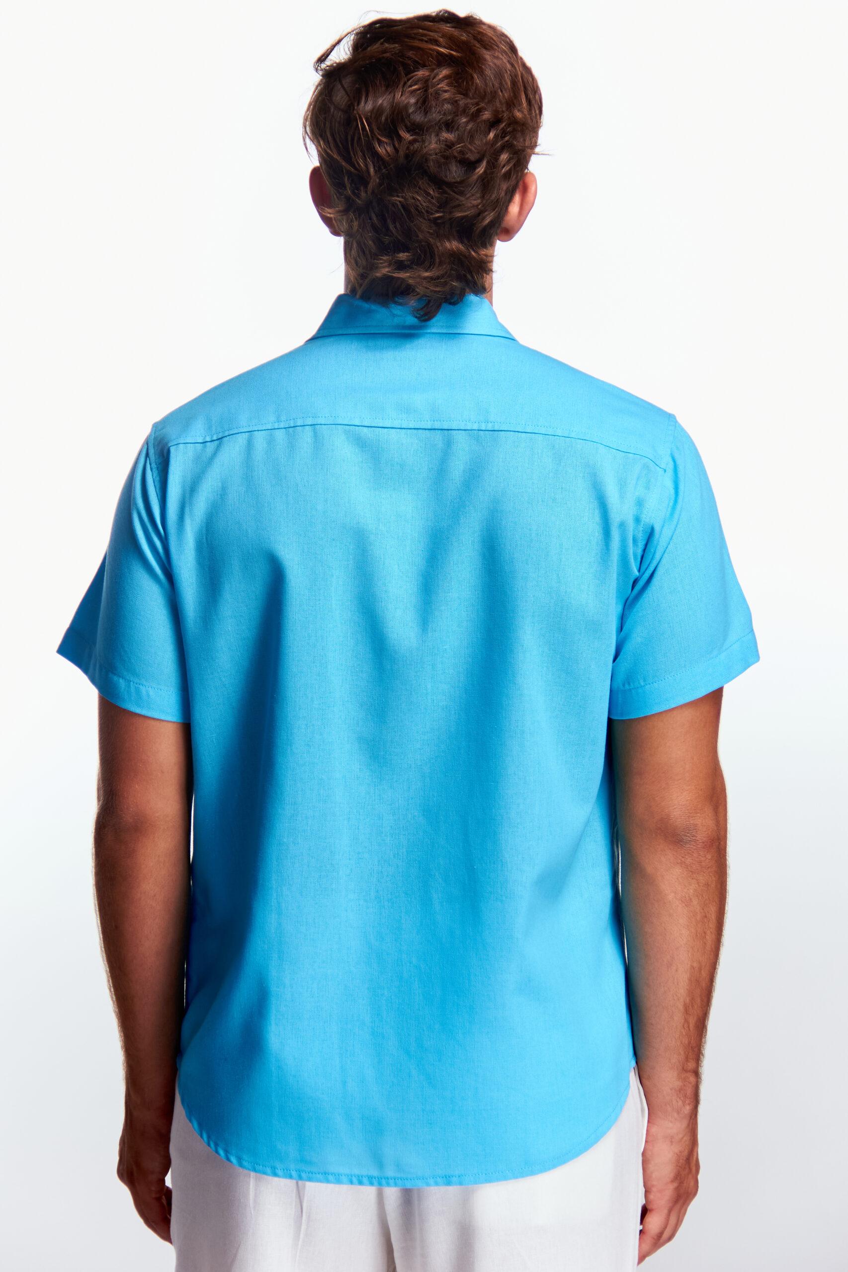 Camisa Lino Manga corta Azul