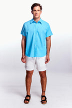 Camisa Lino Manga corta Azul