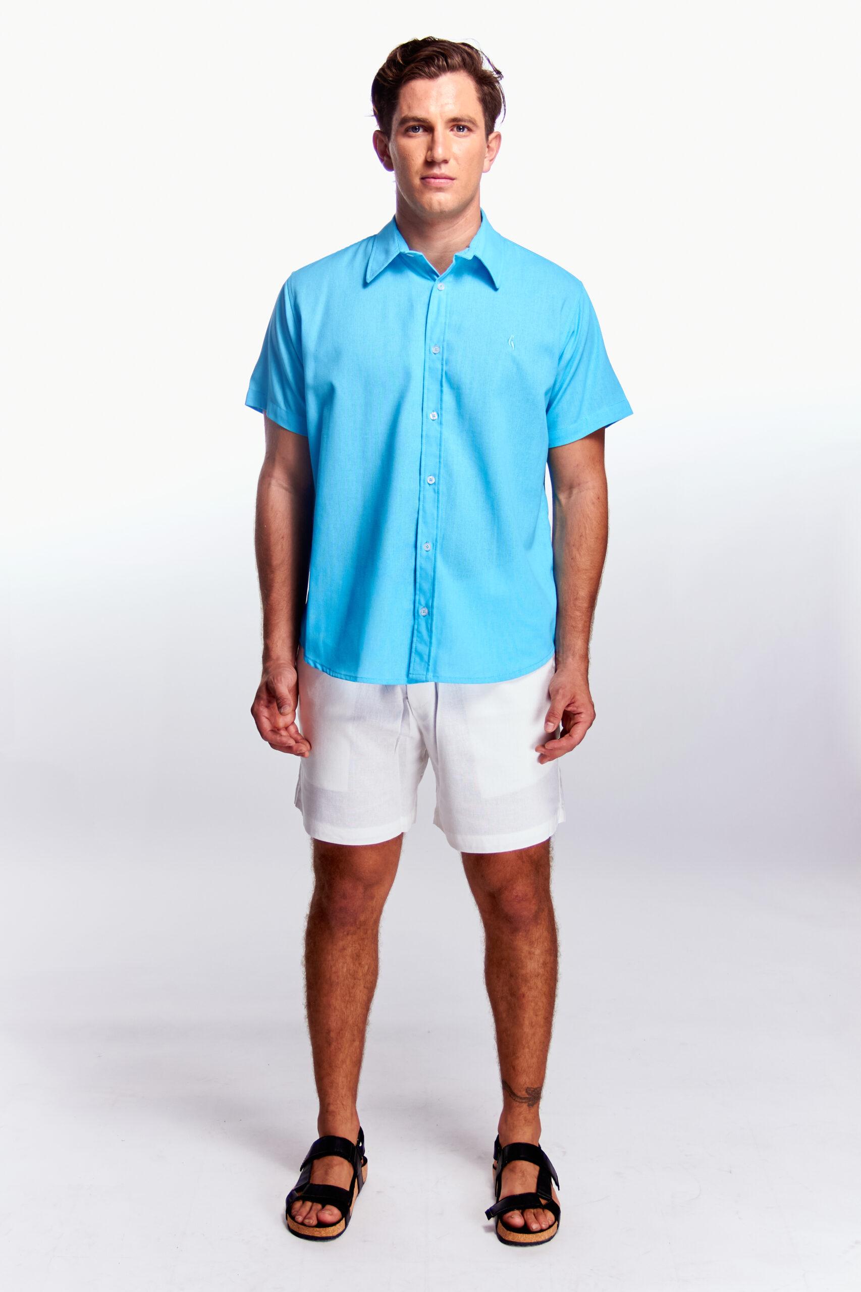 Camisa Lino Manga corta Azul