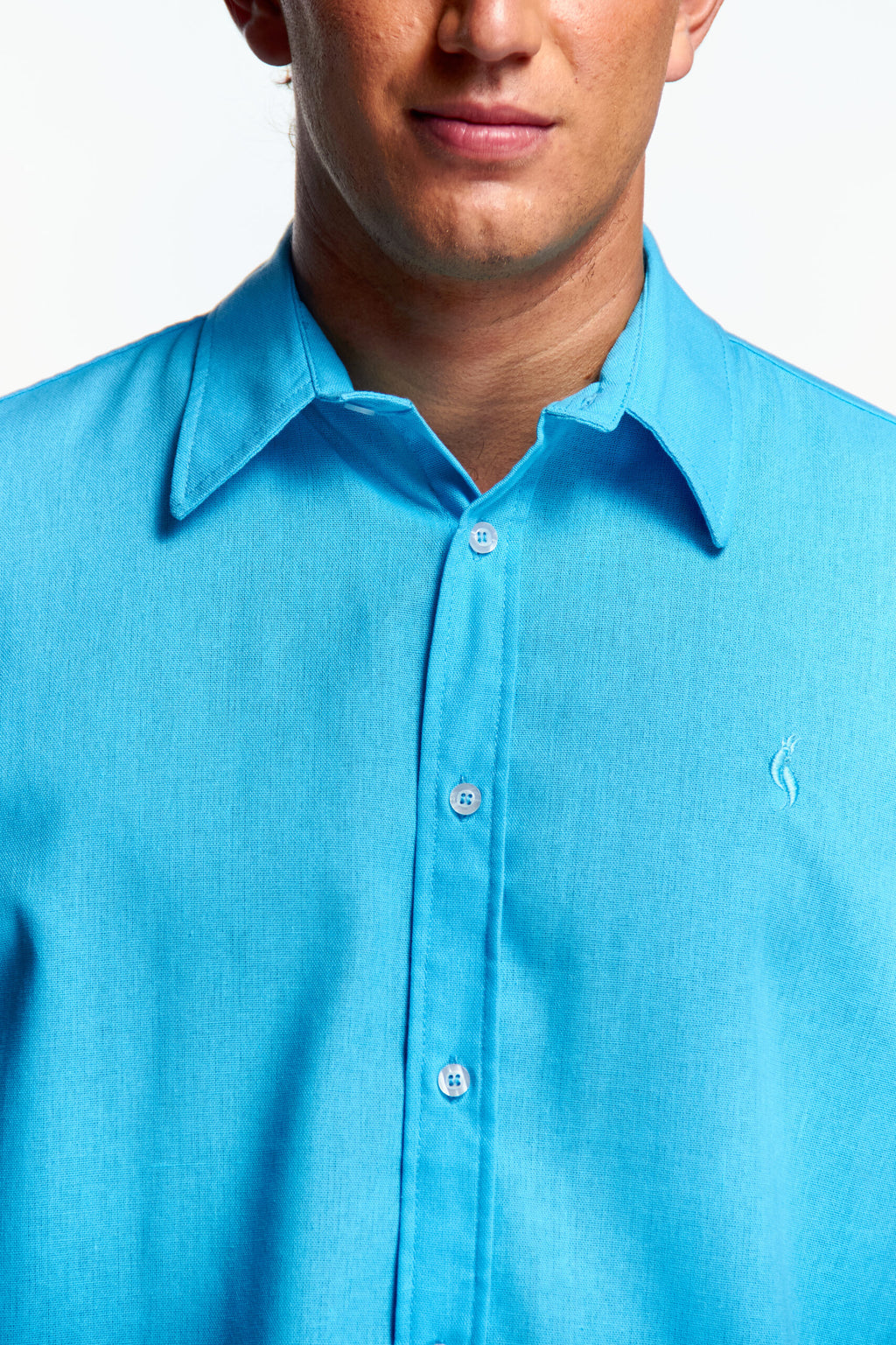 Camisa Lino Manga corta Azul