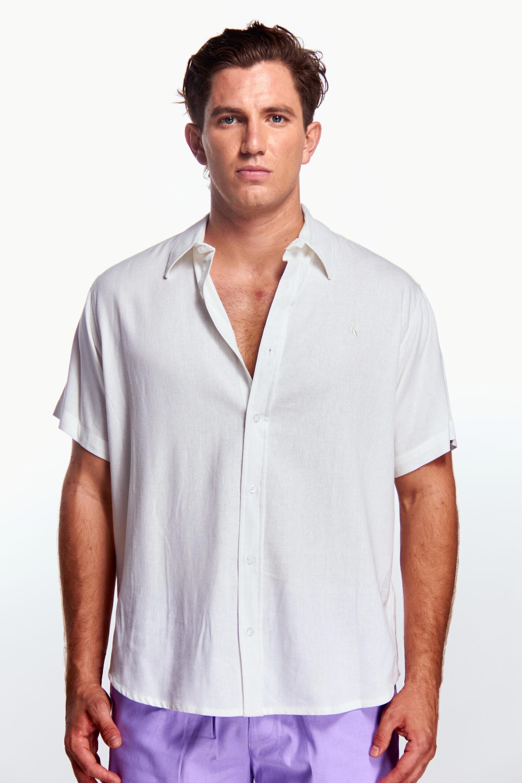 Camisa Lino Manga corta Blanco Ivory