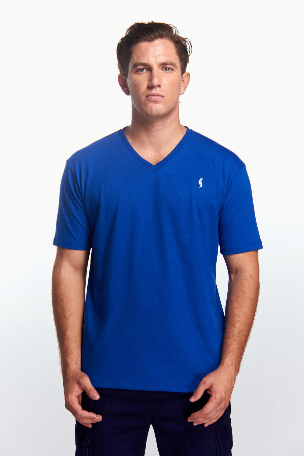 Playera Cuello V Básica Azul rey
