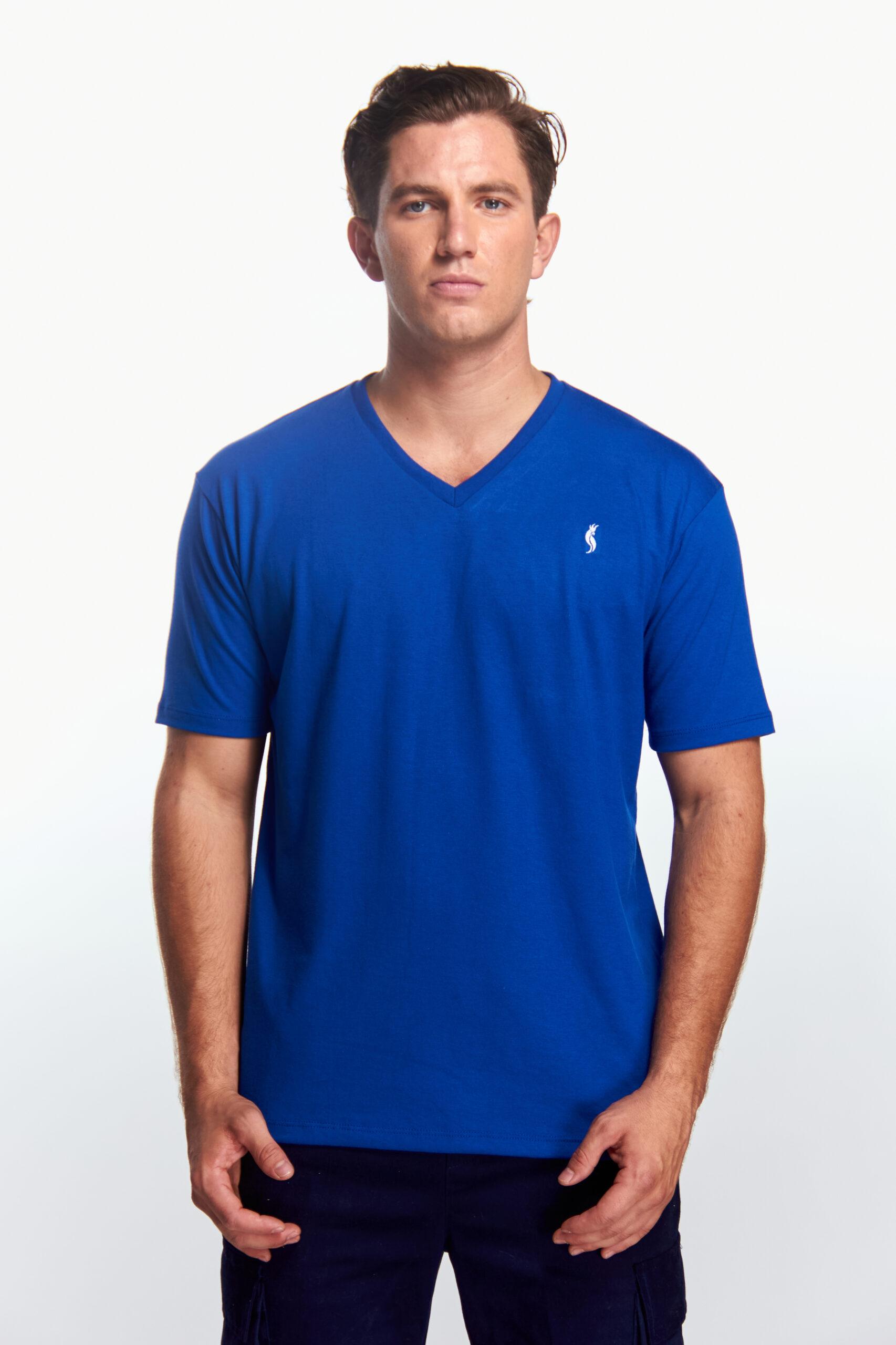 Playera Cuello V Básica Azul rey