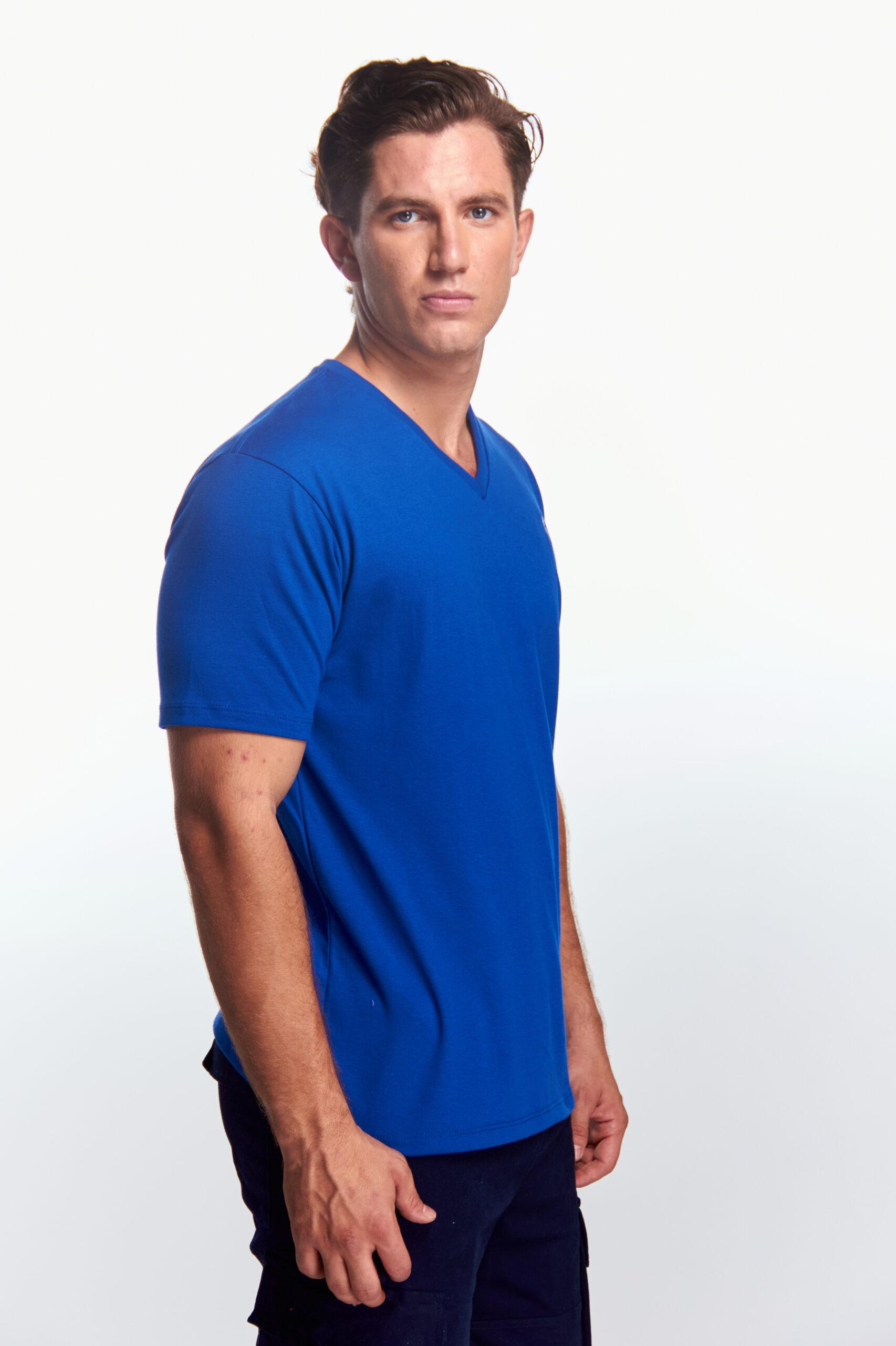 Playera Cuello V Básica Azul rey