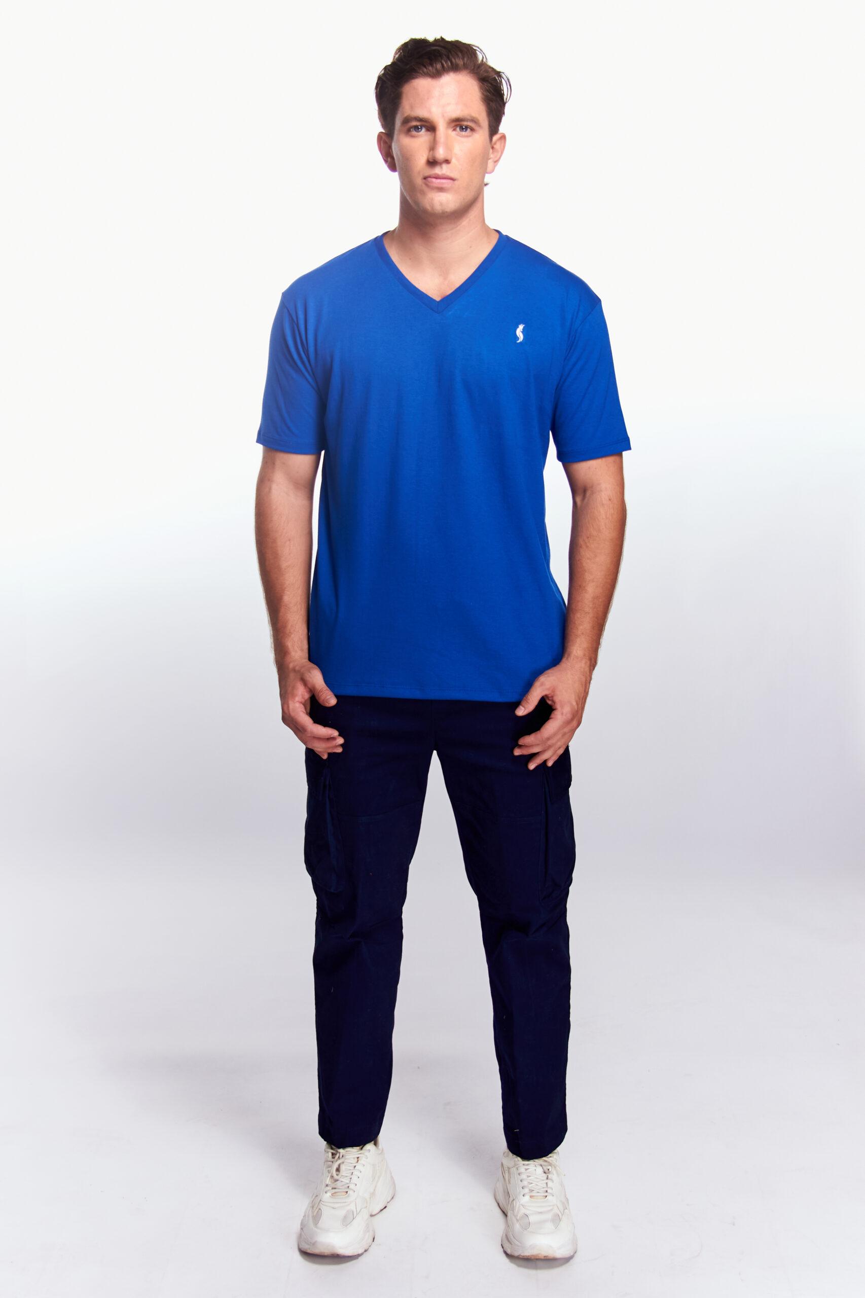 Playera Cuello V Básica Azul rey