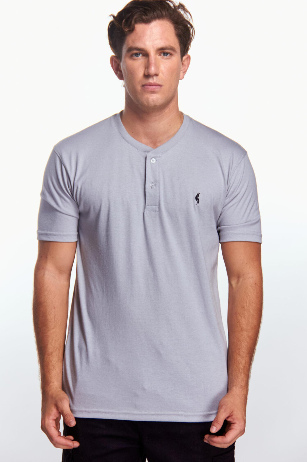 Playera Henley Manga corta Gris perla