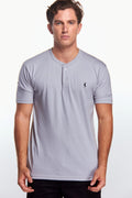 Playera Henley Manga corta Gris perla