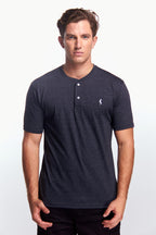 Playera Henley Manga corta Gris oxford