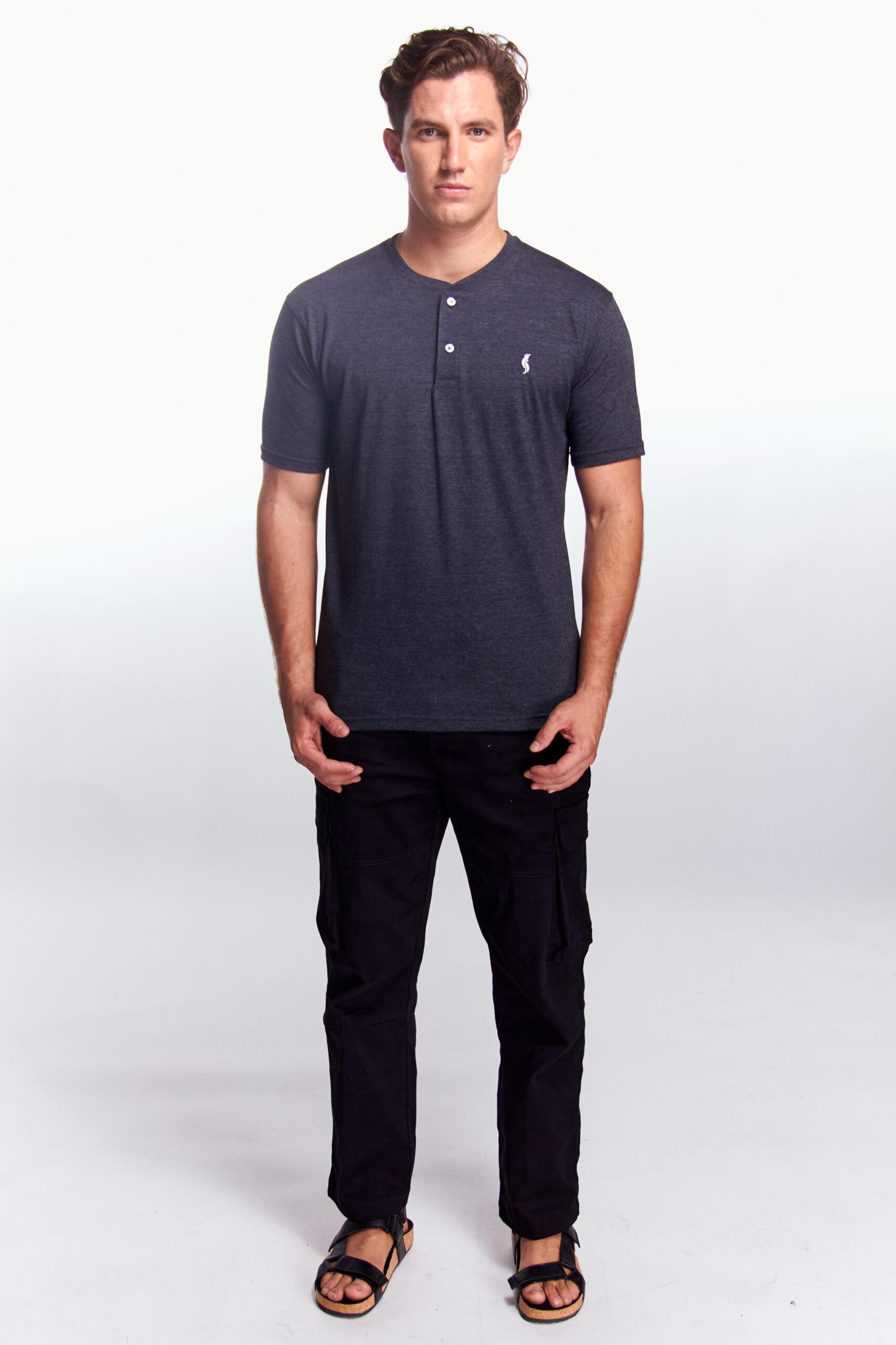 Playera Henley Manga corta Gris oxford