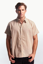Camisa Lino Manga corta Beige