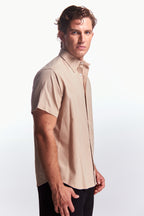 Camisa Lino Manga corta Beige