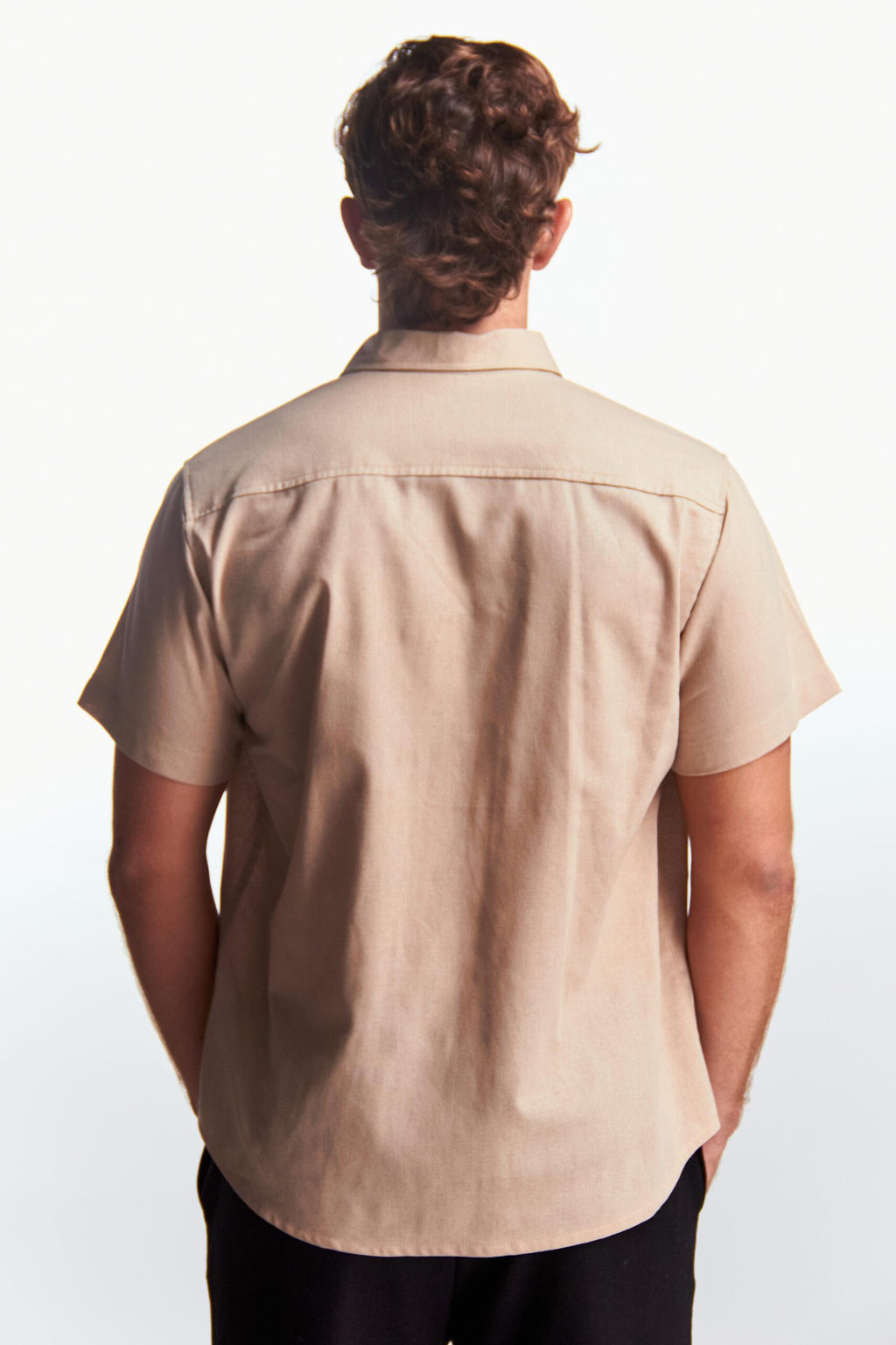 Camisa Lino Manga corta Beige