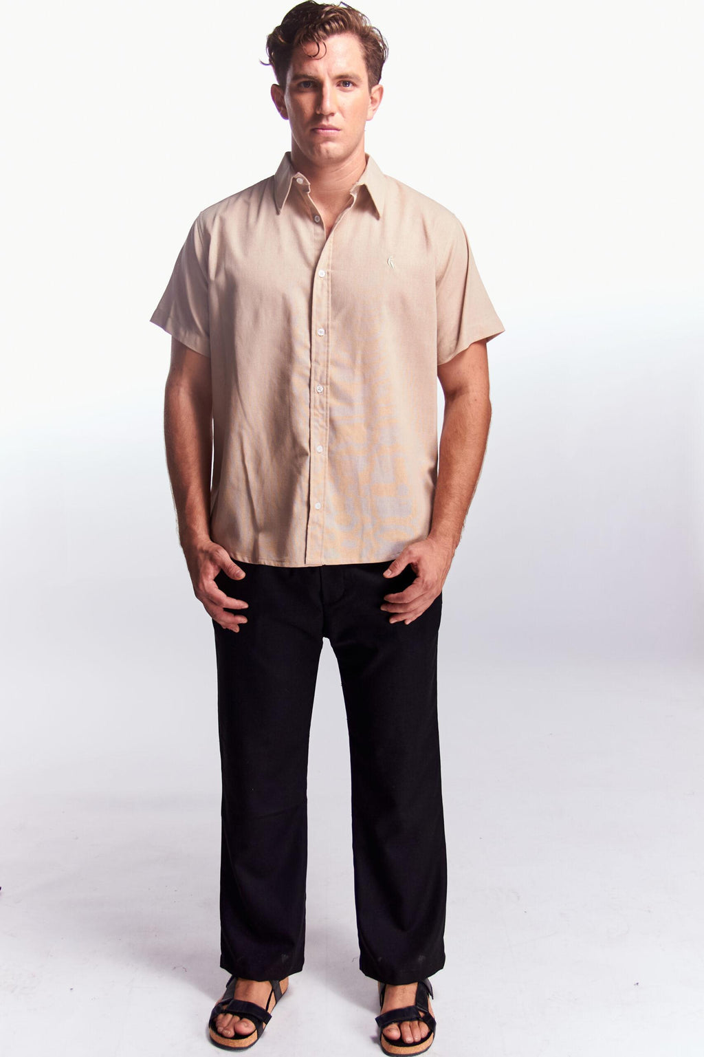 Camisa Lino Manga corta Beige
