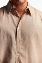 Camisa Lino Manga corta Beige