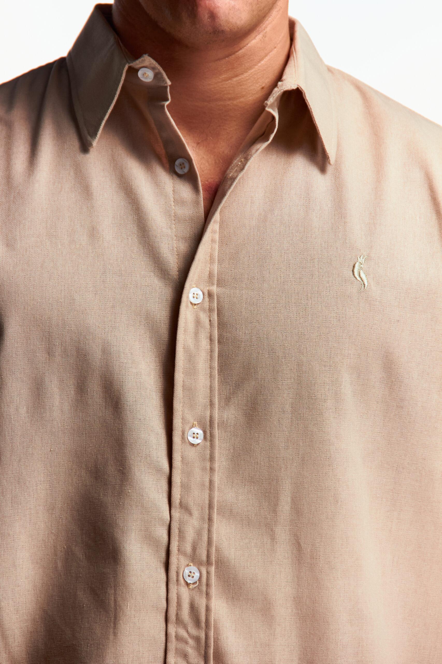 Camisa Lino Manga corta Beige