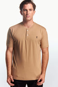 Playera Henley Manga corta Beige