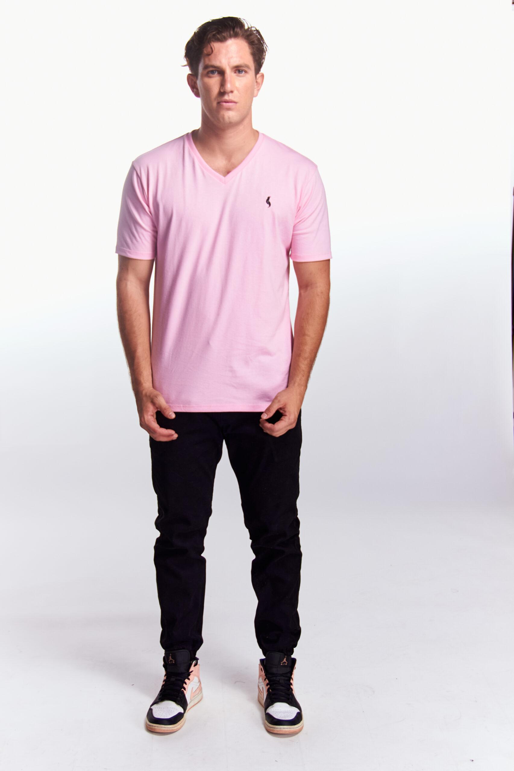 Playera Cuello V Básica Rosa