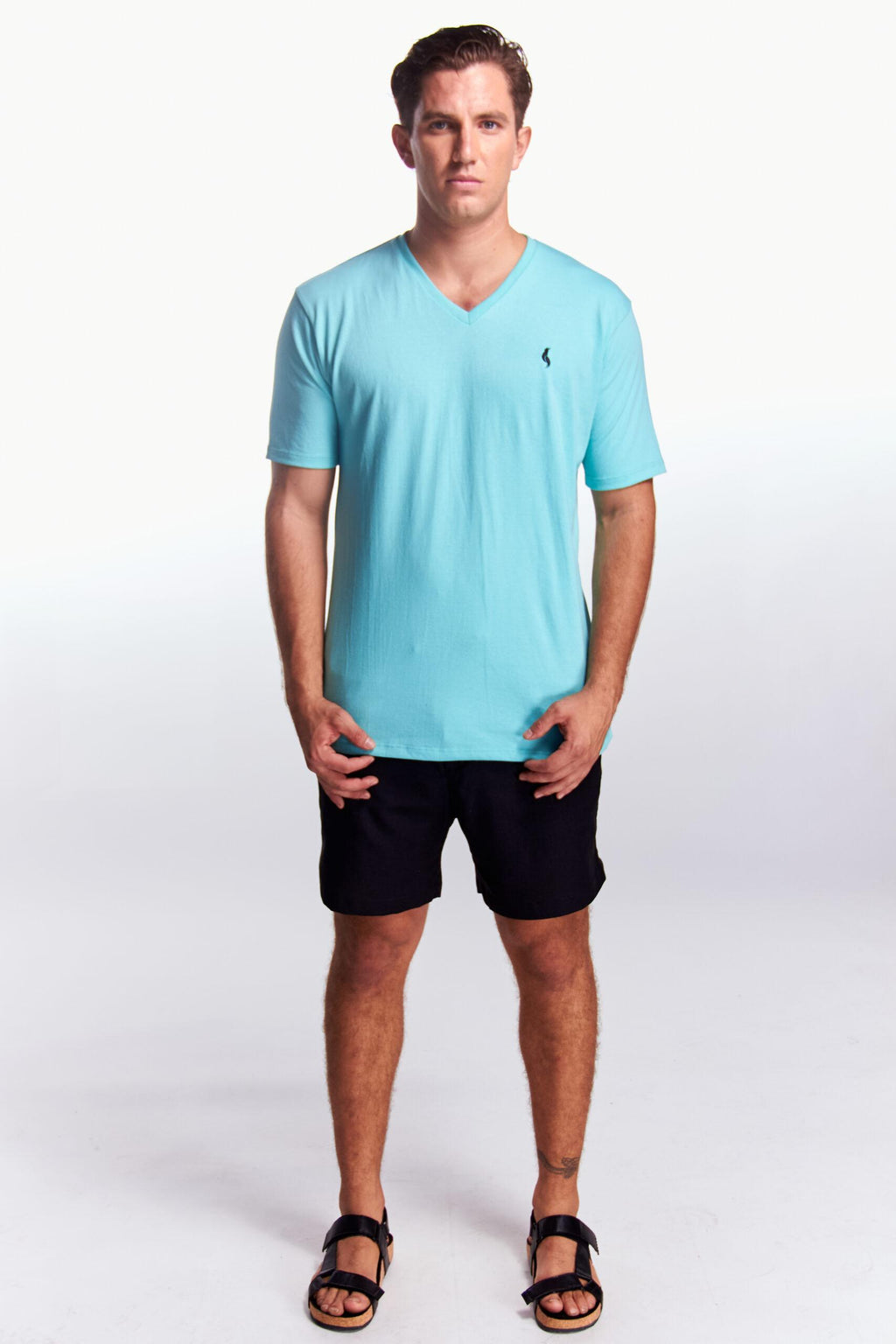 Playera Cuello V Básica Aqua