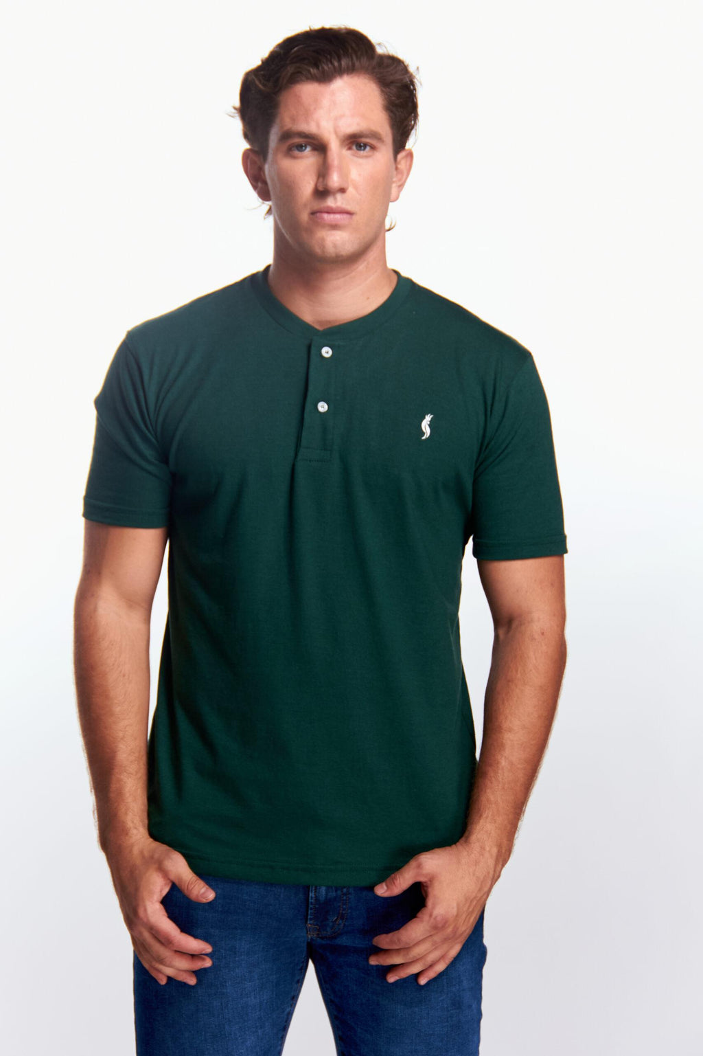 Playera Henley Manga corta Verde botella