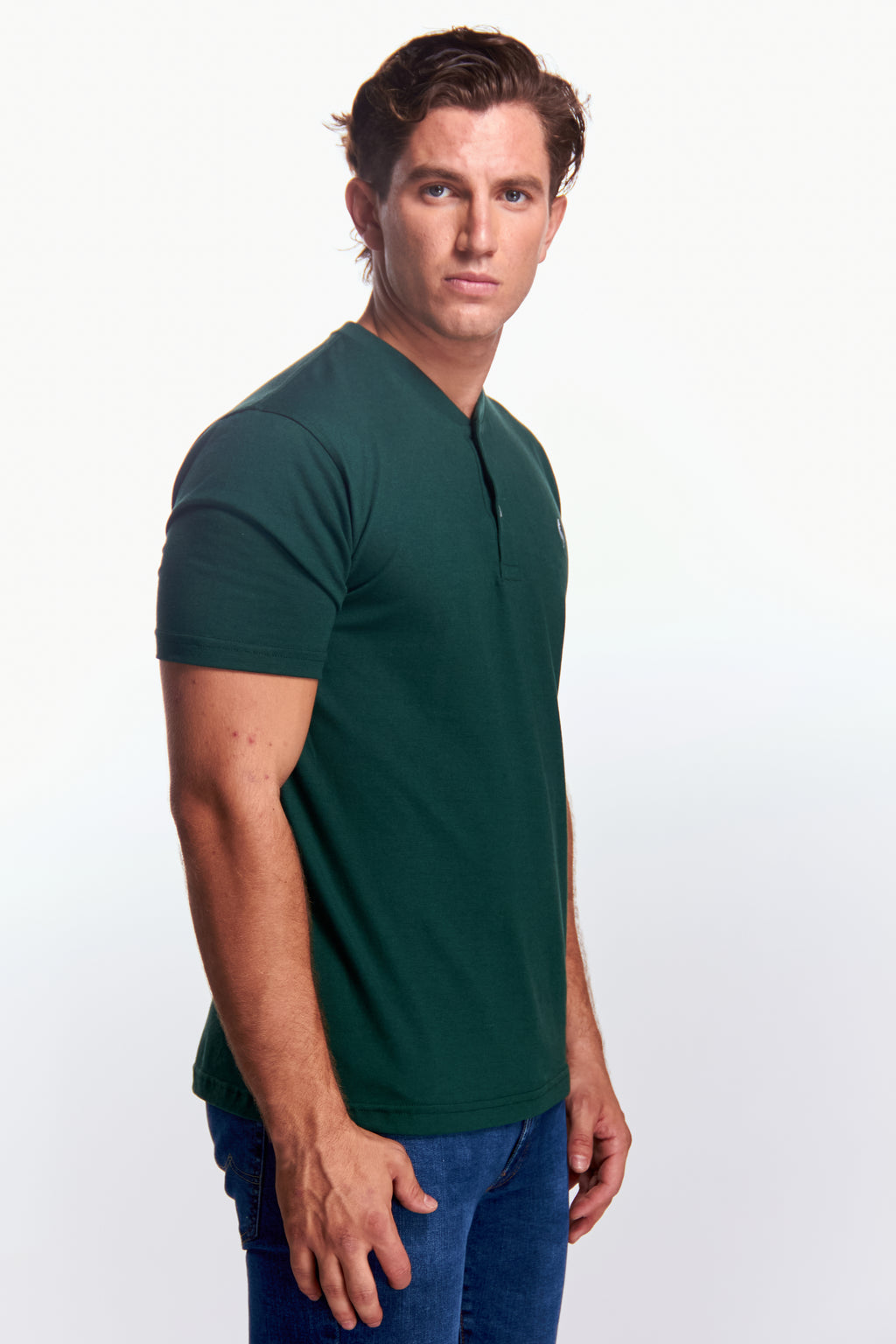 Playera Henley Manga corta Verde botella