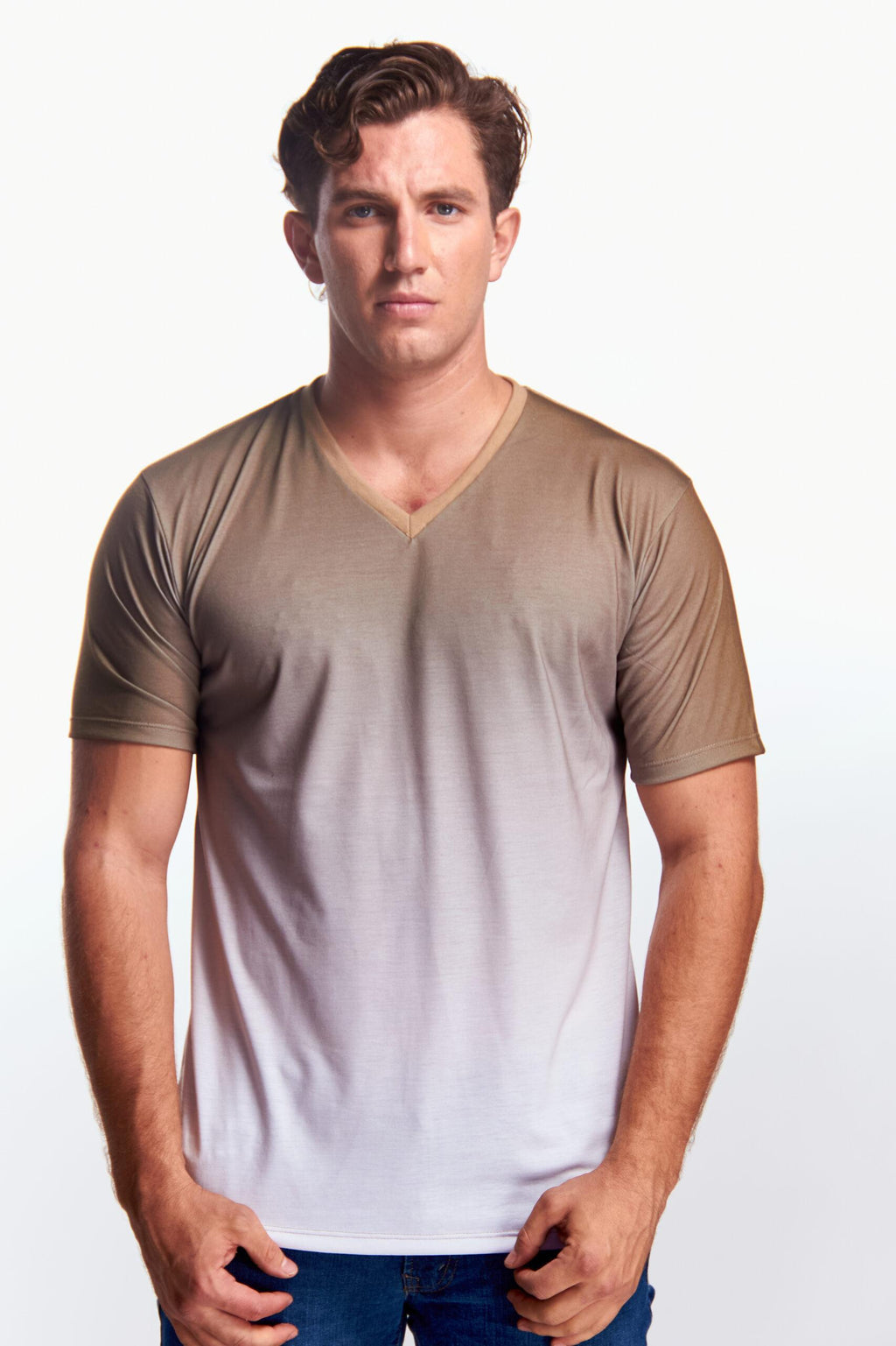 Playera Cuello V Manga corta Degradado Cafe
