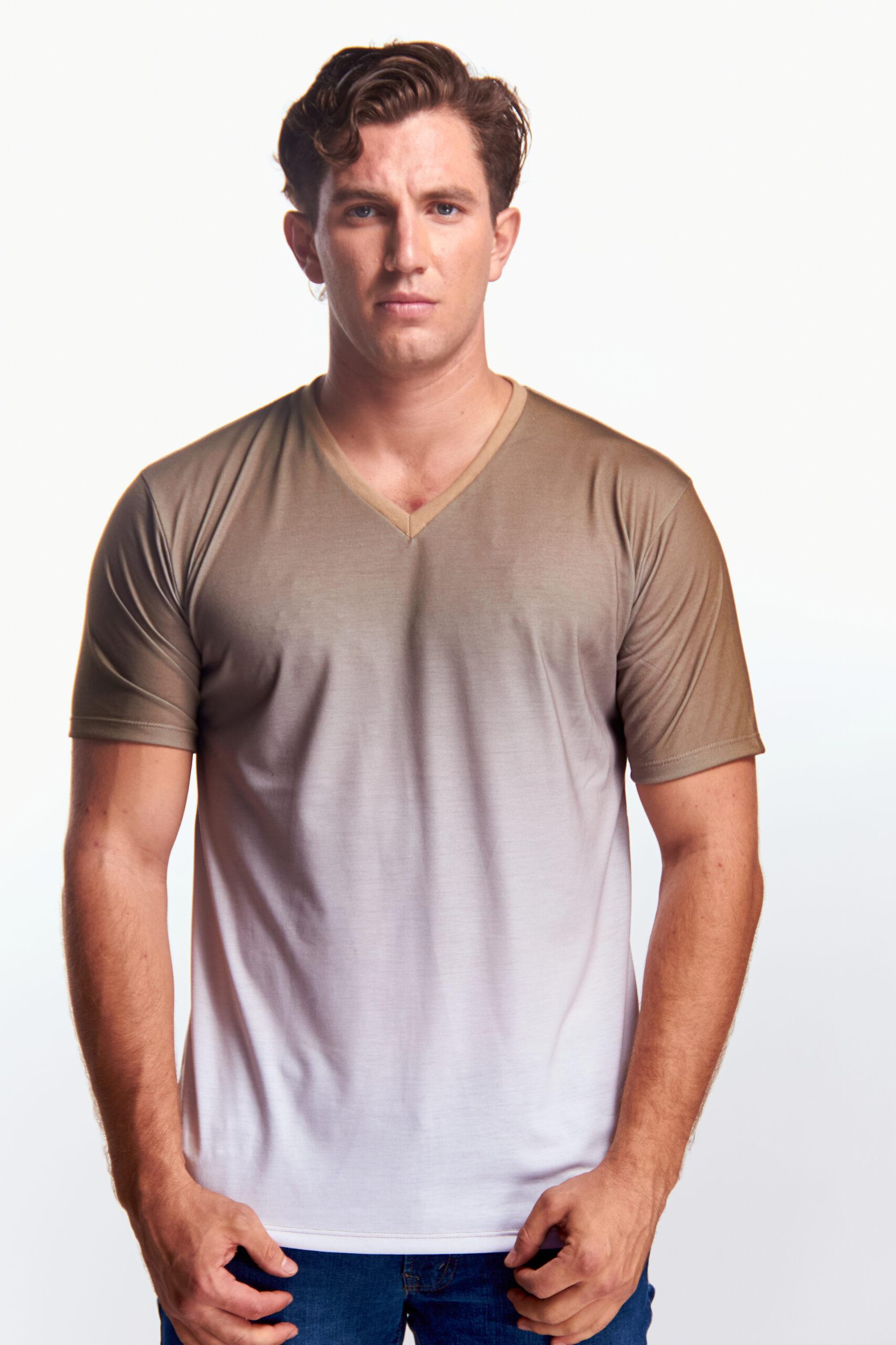 Playera Cuello V Manga corta Degradado Cafe