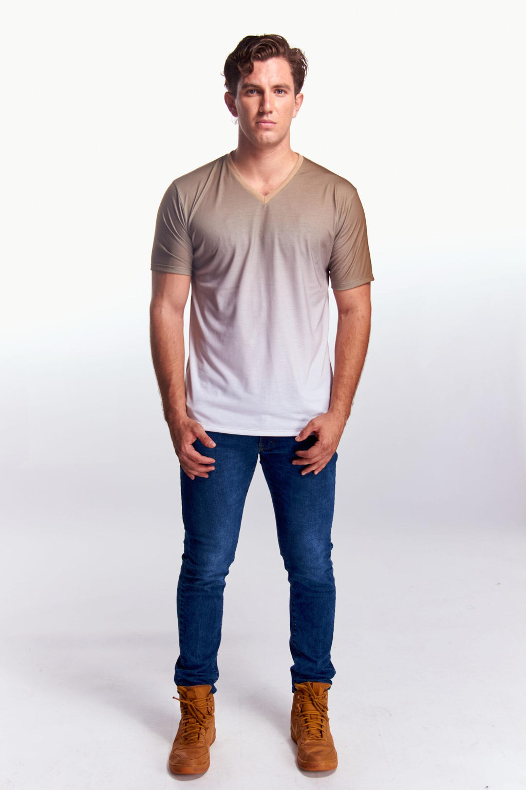 Playera Cuello V Manga corta Degradado Cafe