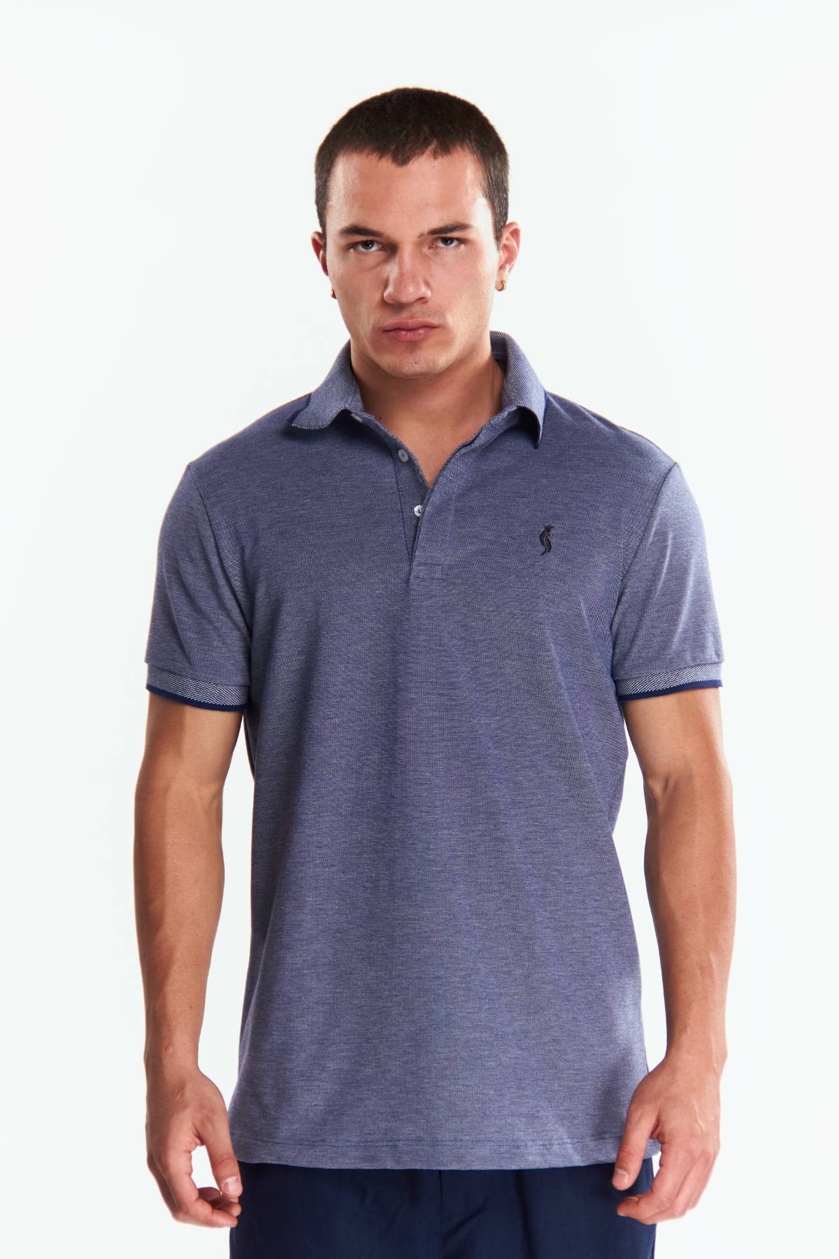 Playera Polo Fit Manga corta Azul Marino Jaspe