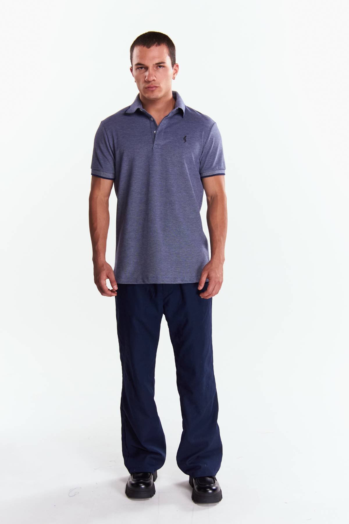 Playera Polo Fit Manga corta Azul Marino Jaspe