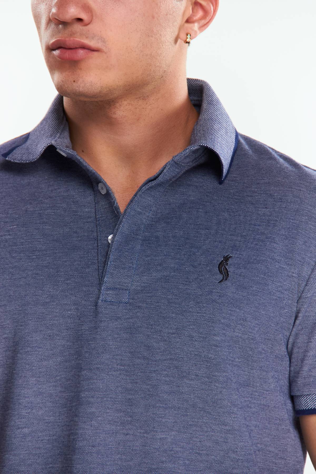 Playera Polo Fit Manga corta Azul Marino Jaspe